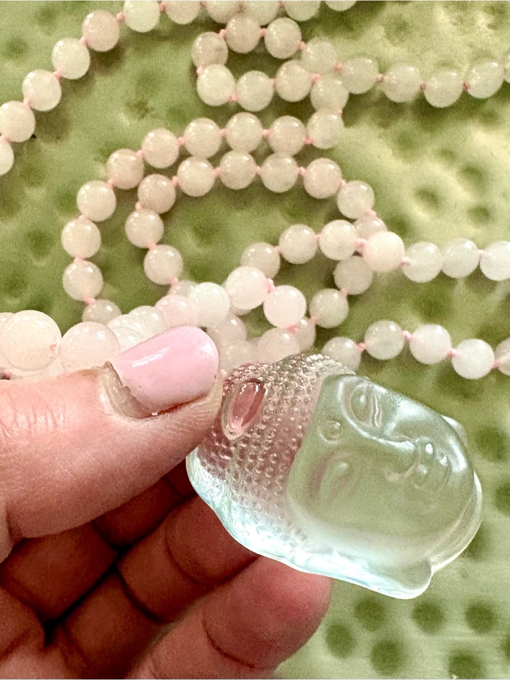 Vintage Rose Quartz Buddha Necklace Rock Crystal Pendant Hand Knotted 40” - Picture 5 of 15